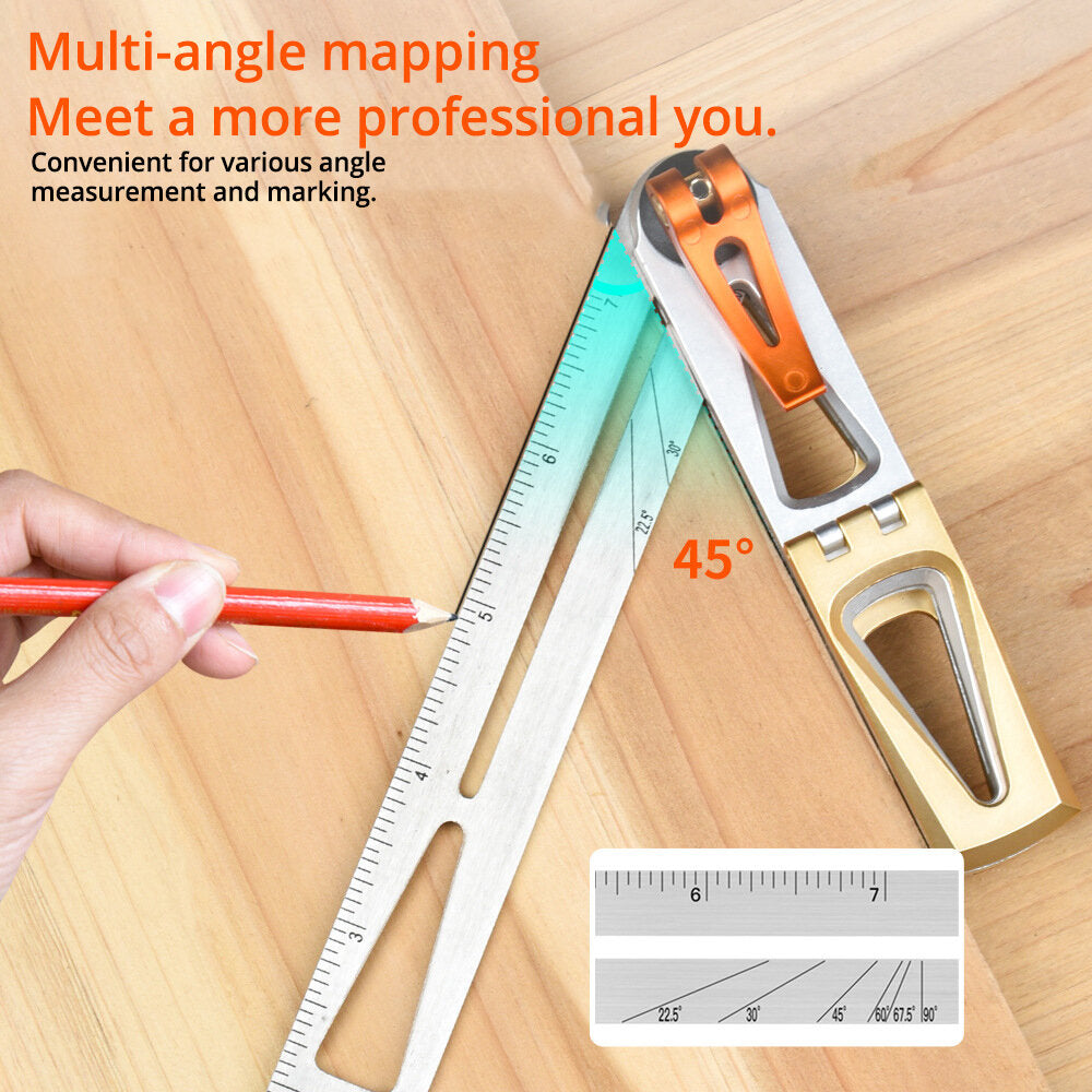 Multi-Functional Carpentry Square with Dual Scales, 90° Angle, Lock Knob - Stainless Steel Ruler, 300mm Length