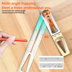 Multi-Functional Carpentry Square with Dual Scales, 90° Angle, Lock Knob - Stainless Steel Ruler, 300mm Length