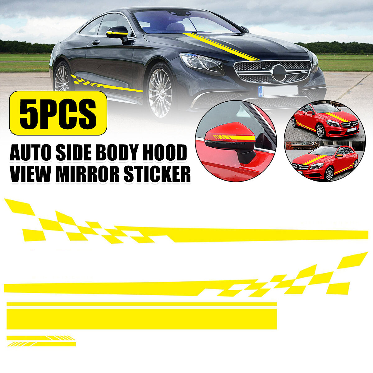5pcs Car Stickers Stripes Graphics Side Body Hood Rearview Mirror Decal Trim