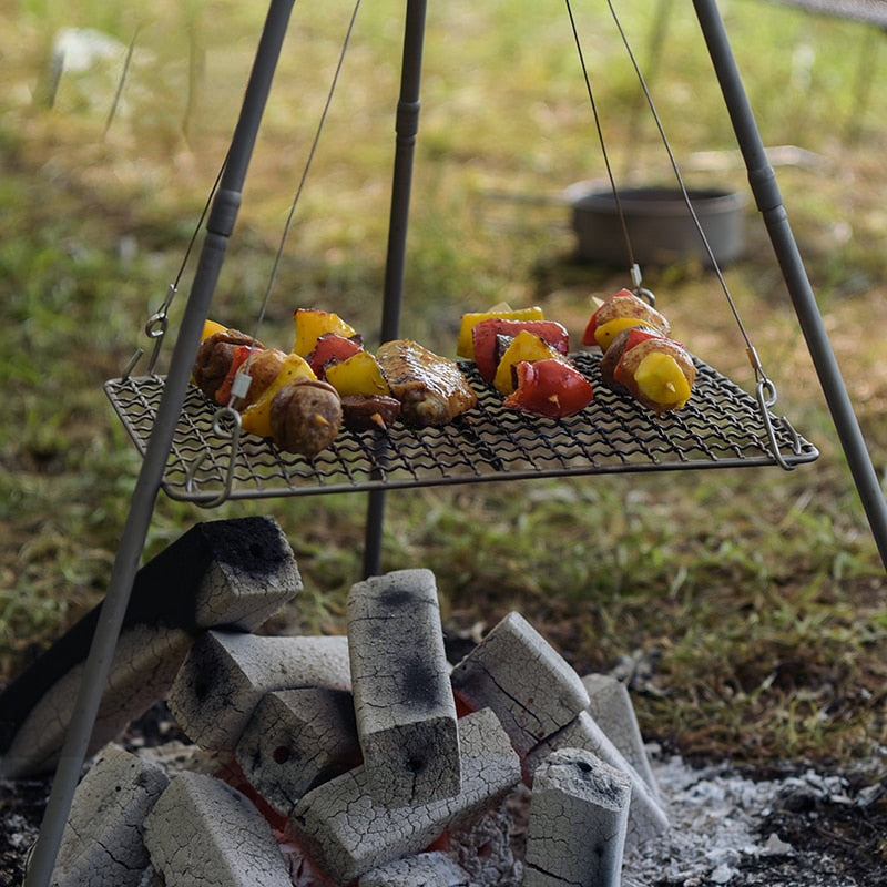Titanium BBQ Barbecue Grill with Hanging Chain Food Charcoal Carbon Furnace Camping Picnic Garden Tableware