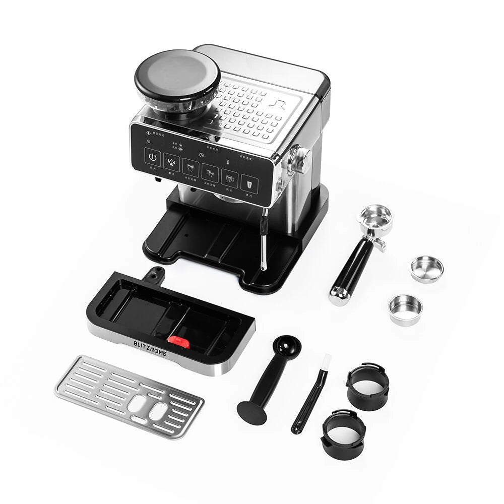 Espresso Coffee Machine 20Bar 1150W with Built-in Conical Burr Grinder PID & NTC 51mm Portafilter Manual Steam Wand
