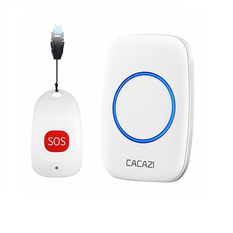 Smart Home Wireless Pager Doorbell Old Man Emergency Alarm 80m Remote Call Bell 1 Button 2 Receiver