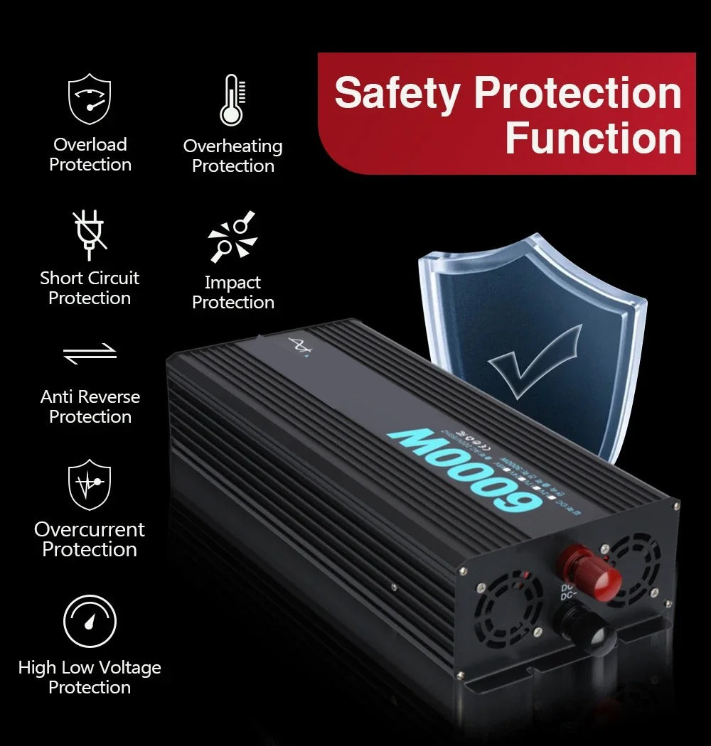 GreenZech DM Pure Sine Wave Inverter | 4000W 5000W 6000W Peak | 12V 17V 24V 48V to 220V AC Converter
