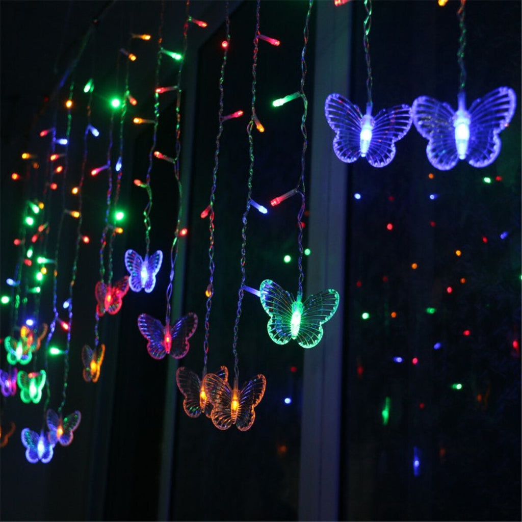 96 LED Butterfly String Curtain Lights Colorful Wedding Waterproof Lamp 8 Modes