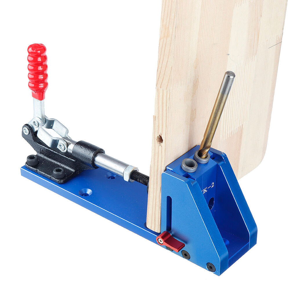 Blue Aluminum Alloy Diagonal Puncher Kit for Wood Drilling, Adjustable Pocket Jig with 9.5mm Drill Bit, 1 Set