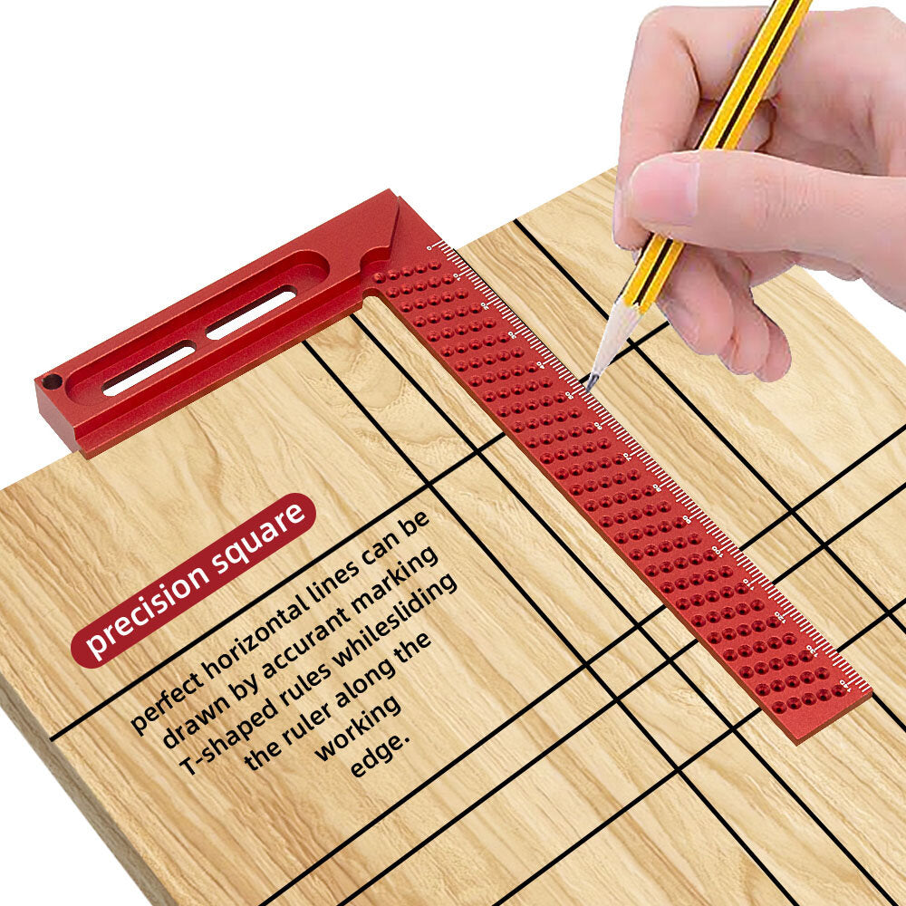 Compact Aluminum Carpenter Square Ruler - Precise Measurements, Multi-Function Tool, Portable Design, Red, 100x60mm