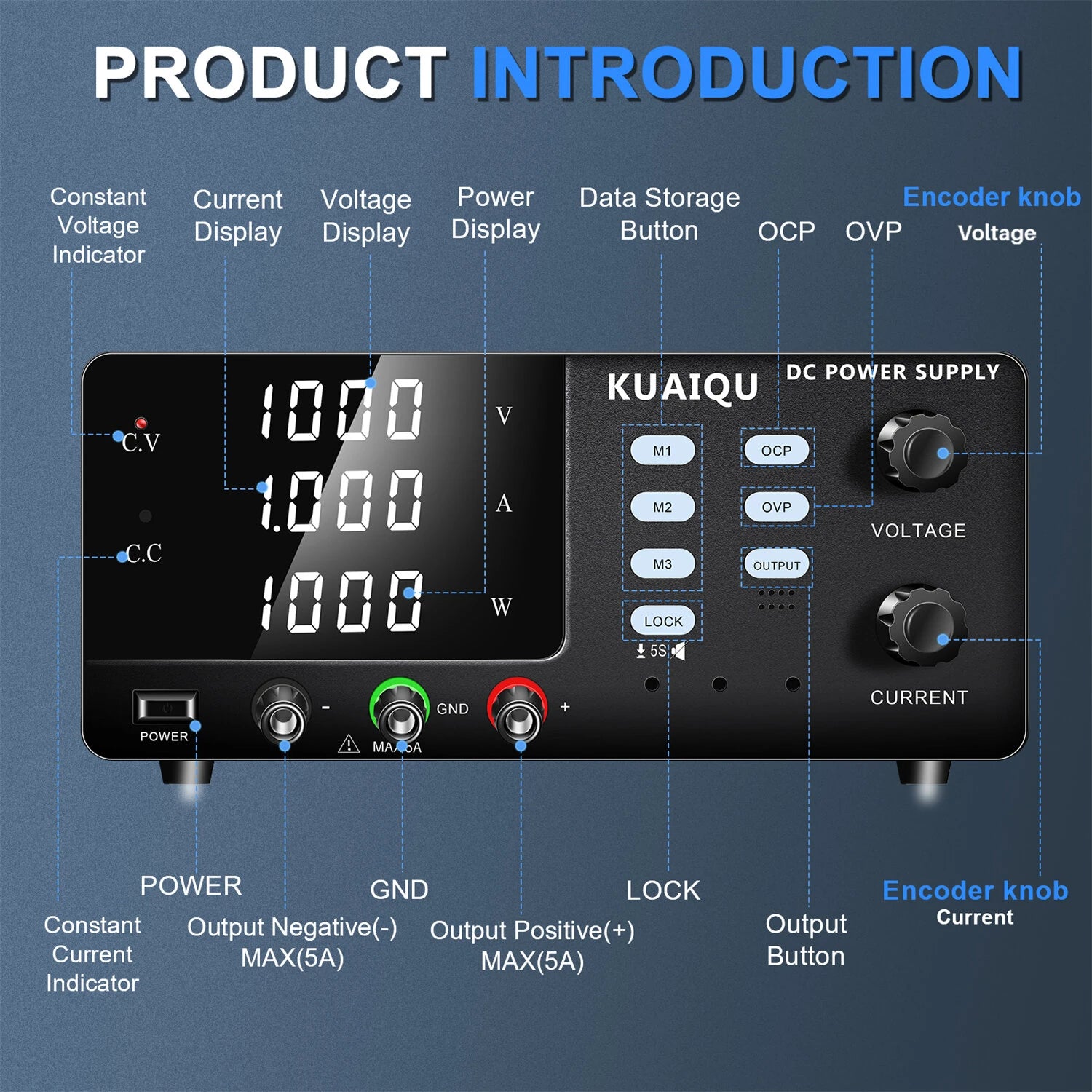 DC Power Supply 1000V 1A 1000W USB RS-232 RS-485 LED Display Programmable Voltage Current Power Supply Multiple Protections