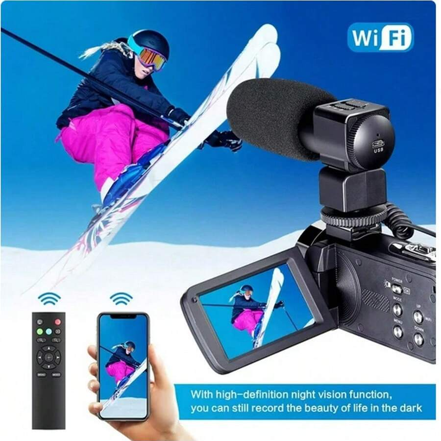 4K Ultra HD Camcorder with 48MP, 18x Zoom, Night Vision, Remote Control, and HDMI Output - Perfect for Videos & Photos