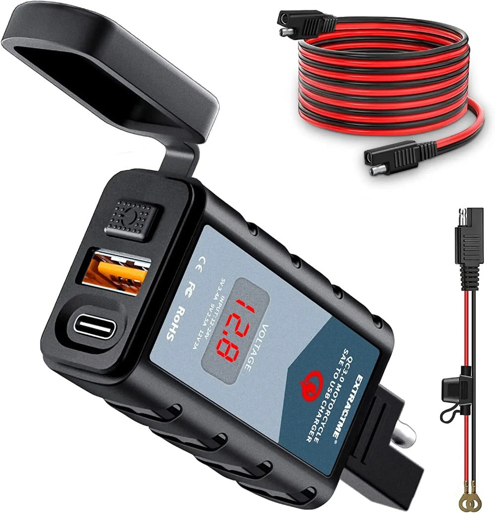 Quick Charge 3.0 Motorcycle USB Charger 6.4A Waterproof with Voltmeter - Fast Charging Accessory for All Devices