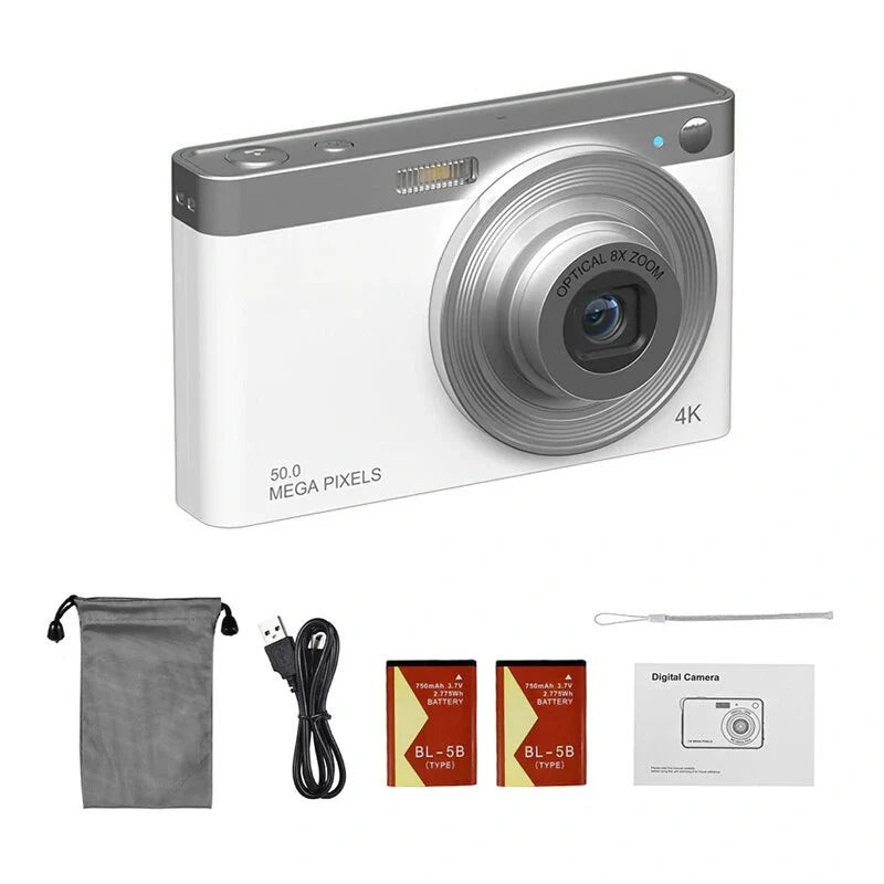 4K 50MP Digital Camera Video Camcorder 2.88" IPS Screen AF 8X Zoom 750mAh Portable Mirrorless Camera