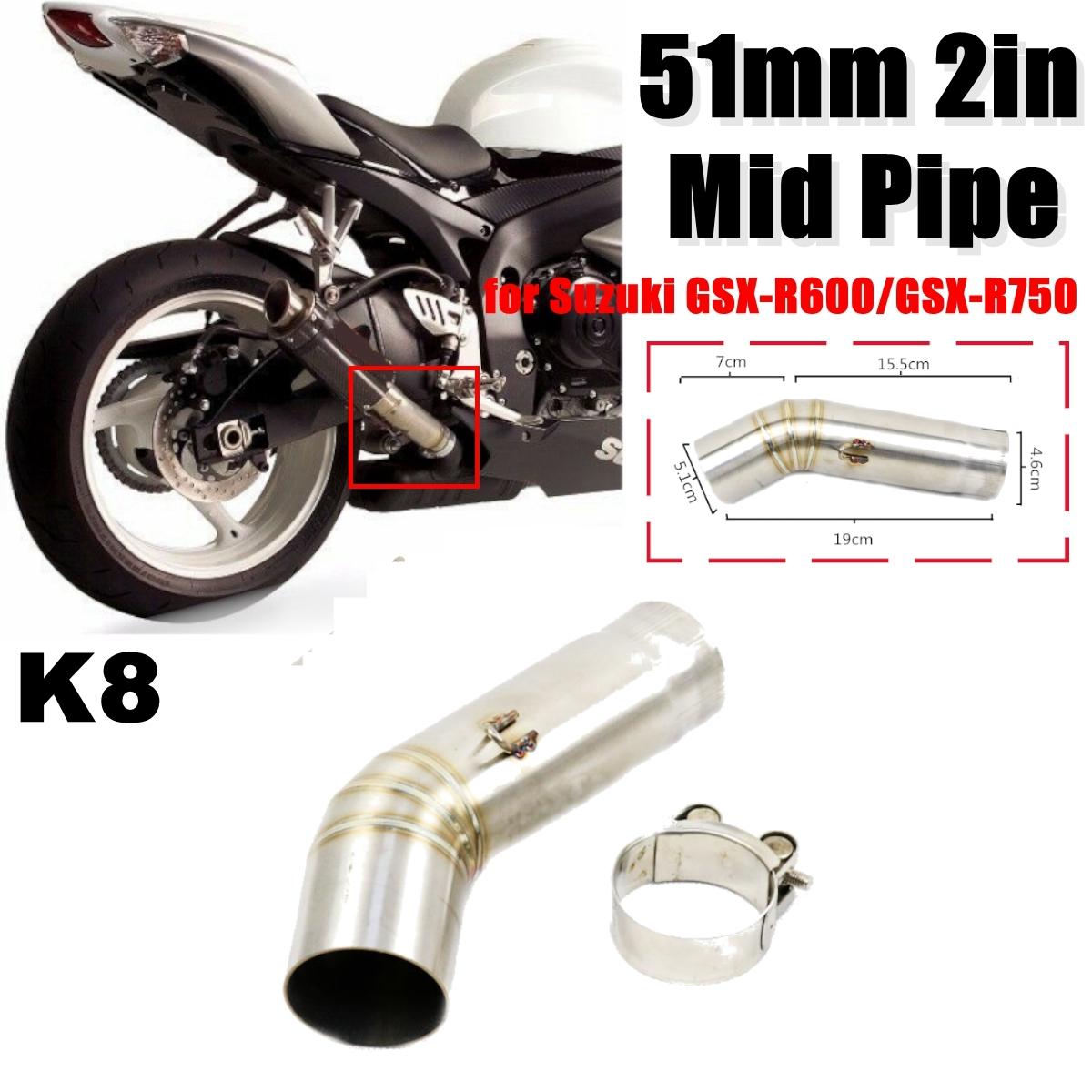 51mm Mid Exhaust Link Middle Connect Muffler Pipe Stainless Steel For Suzuki GSX R600 R750 K6/K7/K8 Motorcycle