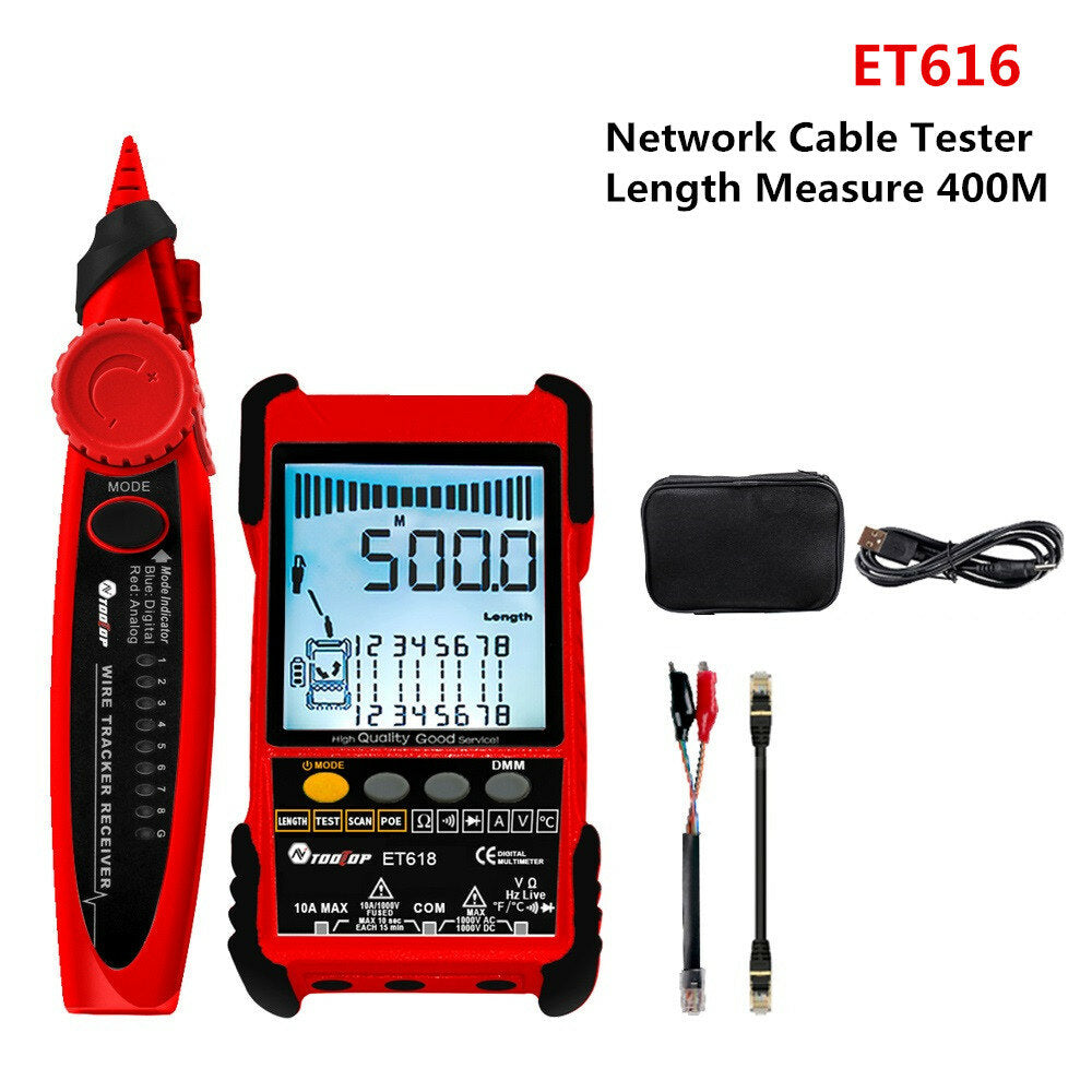 Large LCD Screen Network Cable Tester + Multimeter 2 in 1 AC DC Current Voltage Measurement Anti-noise Line Tracker