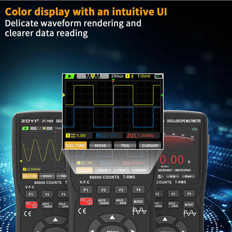 Handheld Oscilloscope Multimeter 3-In-1 Dual Channel 50MHz 280MSa/s 66000 Counts Signal Generator IPS Display