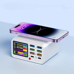 65W Dual C Ports Fast Charger with Wireless Charging, Intelligent Charging, Display Screen & Multiple Ports for Devices