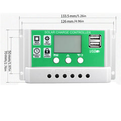 30A 12V 24V Solar Charge Controller Lithium Battery LCD Display USB Charged Solar Panel Charger