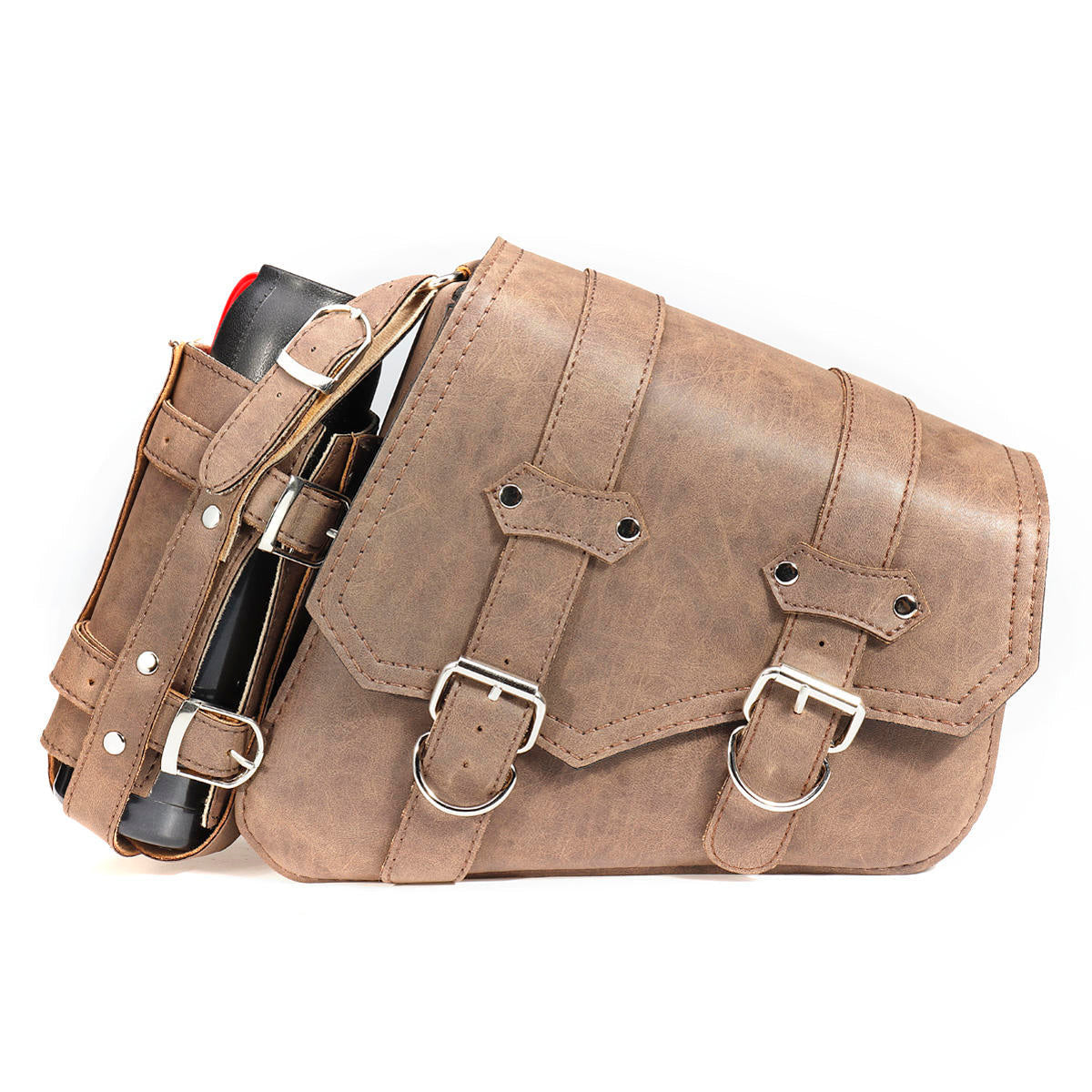 Vintage Brown PU Leather Left /Right Side Pannier Saddlebags W/ Bottle Holder