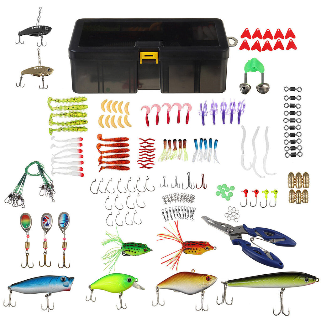 168/169 Pcs Fishing Lures Artificial Hard Bait Metal Hooks Shrimp Bass Salmon Fishing Tackle