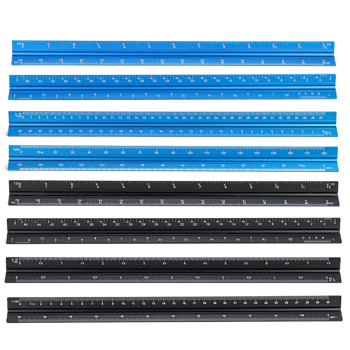 Aluminum Alloy Three Edged Ruler Laser Engraving Drawing Ruler Architectural Design Decoration Inch Centimeter Scale