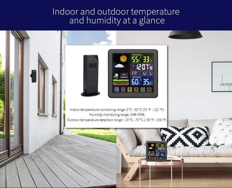 Wireless Touch Screen Weather Station Clock – Indoor/Outdoor Temp/Humidity, Atomic Time, Forecast, USB Charger, Snooze