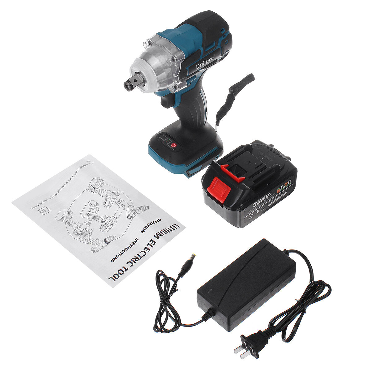 520N.m Electric Cordless Brushless Impact Wrench Riveter Drill Driver Kit