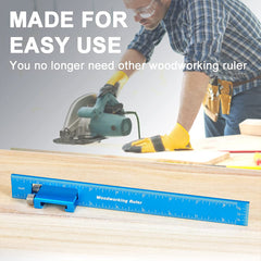 Aluminum Ruler Set - 15/20/30cm Precision Woodworking Rulers with Slide Stop, Rust-Proof & Portable for Accurate Measurements
