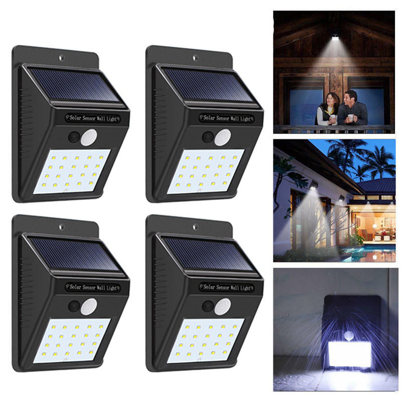 3pcs Solar Power 20 LED PIR Motion Sensor Wall Light Waterproof  Outdoor Path Yard Garden Security Lamp