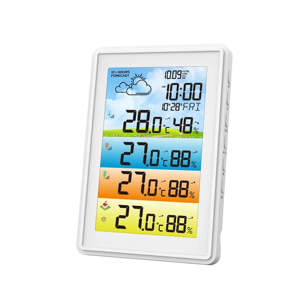 3 Sensors Weather Station Wireless Indoor Outdoor Thermometer with Alarm Clock / Calendar / Weather Forecast