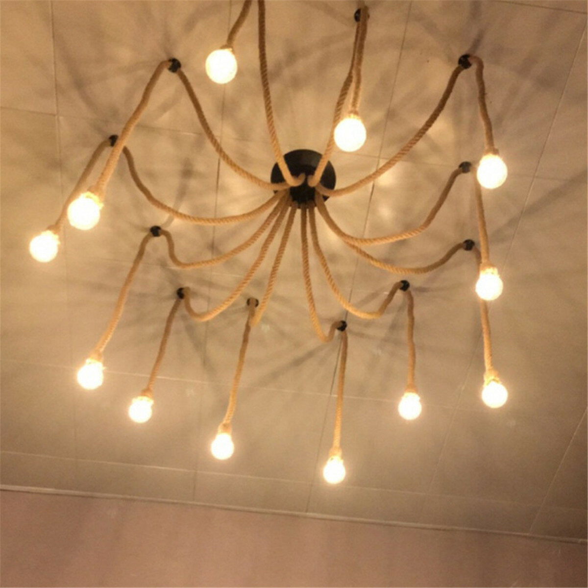 1.5M Industrial Hemp Rope Chandelier Ceiling Pendant Light E27 Lamp holder Light Fixture AC110-220V