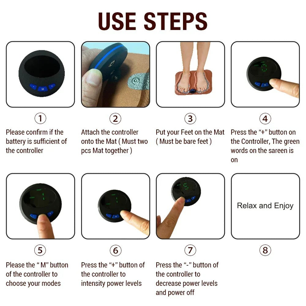 3D Foot Massager Pad with 8 Modes, 29 Intensities, RF Remote, Ergonomic Design for Relaxation & Slimming - Orange