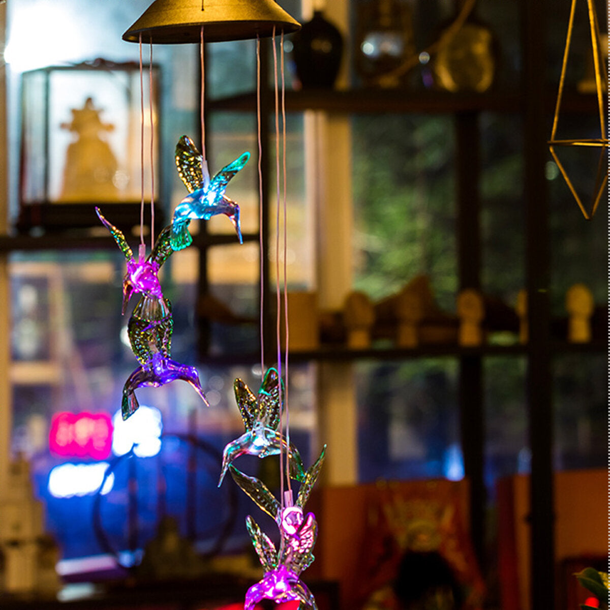 Color Changing LED Solar Power Lamp Hummingbird Wind Chime Light Hanging Decor