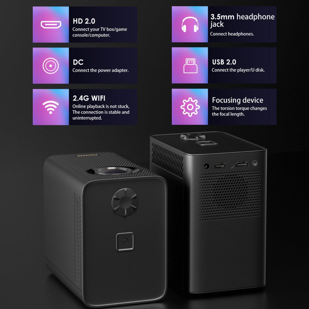 Mini Smart Projector Android 10.0, WiFi, 2+16GB, Portable Movie Projector for iOS/Android/HDMI/USB - Ideal for Office, School, Events