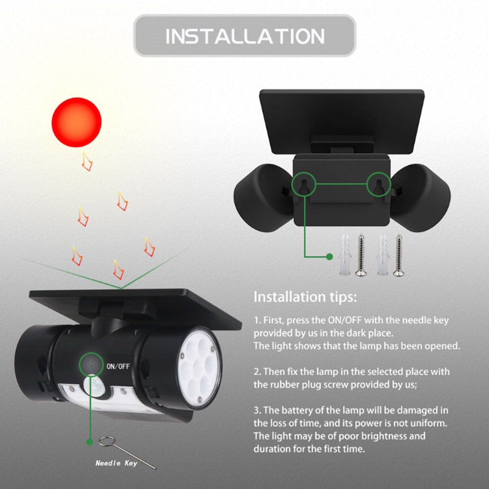 Solar Power 30 LED Rotatable Dual Head PIR Motion Sensor Wall Light Waterproof Outdoor Security Lamp