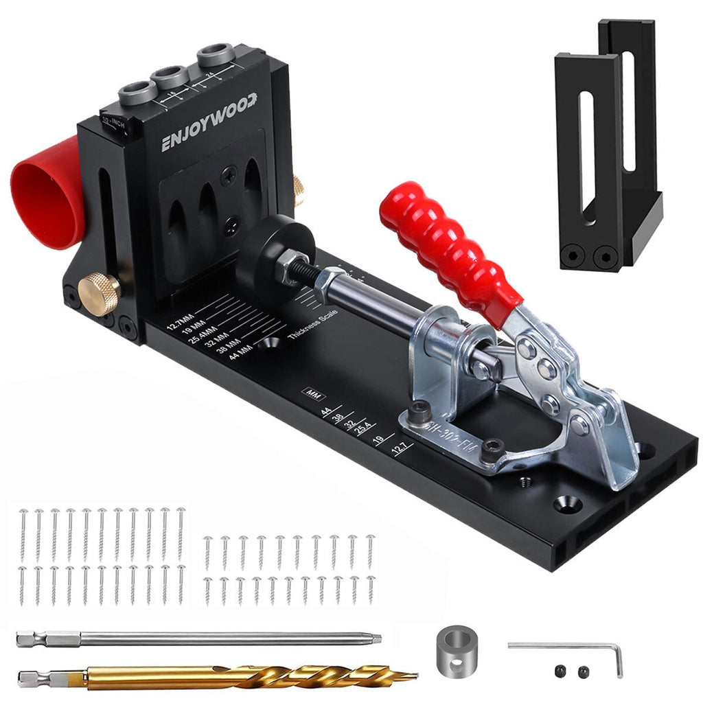 Pocket Hole Jig Kit - Aluminum Alloy, Adjustable Drilling Guide, 3-Hole Design, Includes Drill Bit & Screws