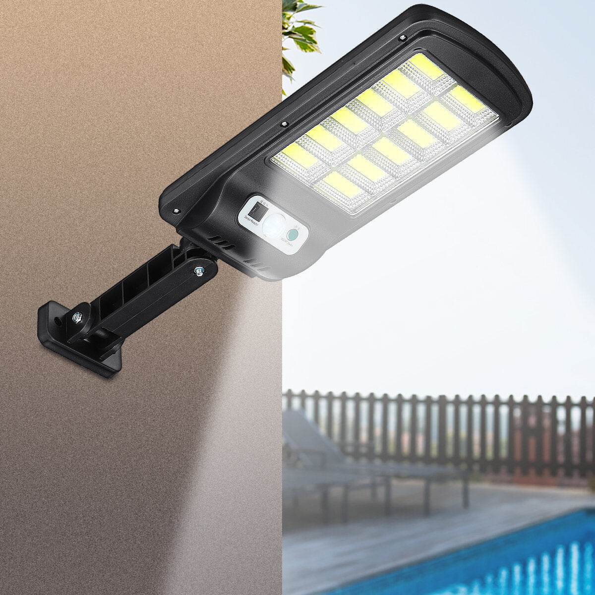 10/12 COB LED Solar Wall Light Garden Security Street Lamp PIR Motion Sensor Remote Control