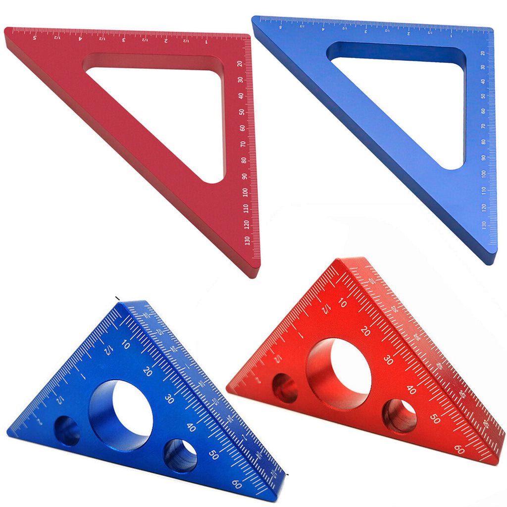 Aluminum Alloy Triangle Ruler - Laser-Engraved Scales, Compact & Portable, Anti-Rust, 45-Degree Angle, Red/Blue Options