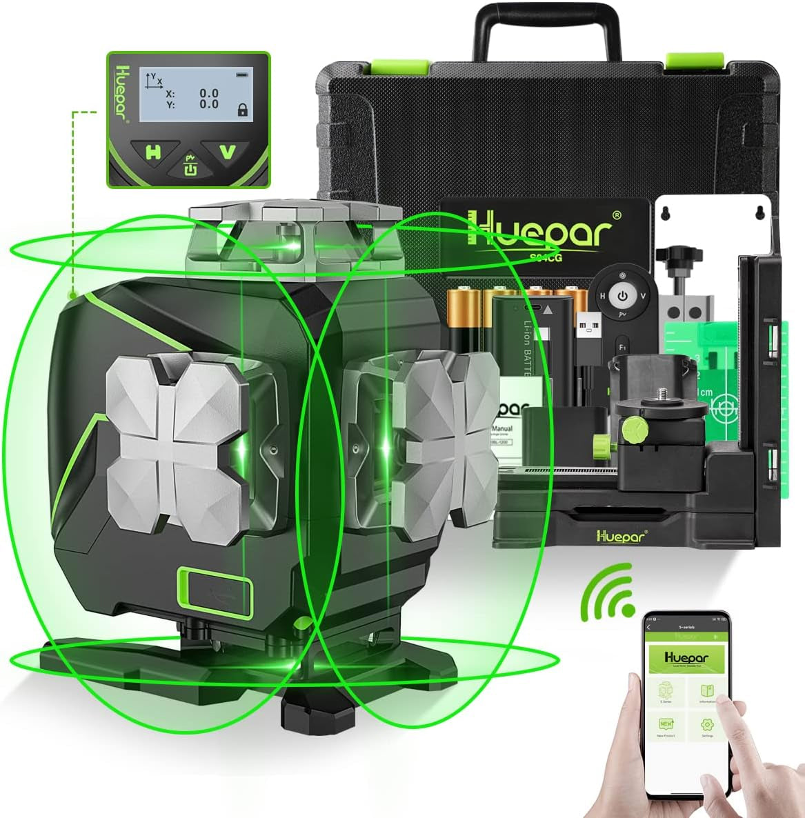 4D 16 Line Laser Level Self-Leveling LCD Screen Bluetooth Connectivity Rechargeable Battery IP54 Waterproof Type-C Charging