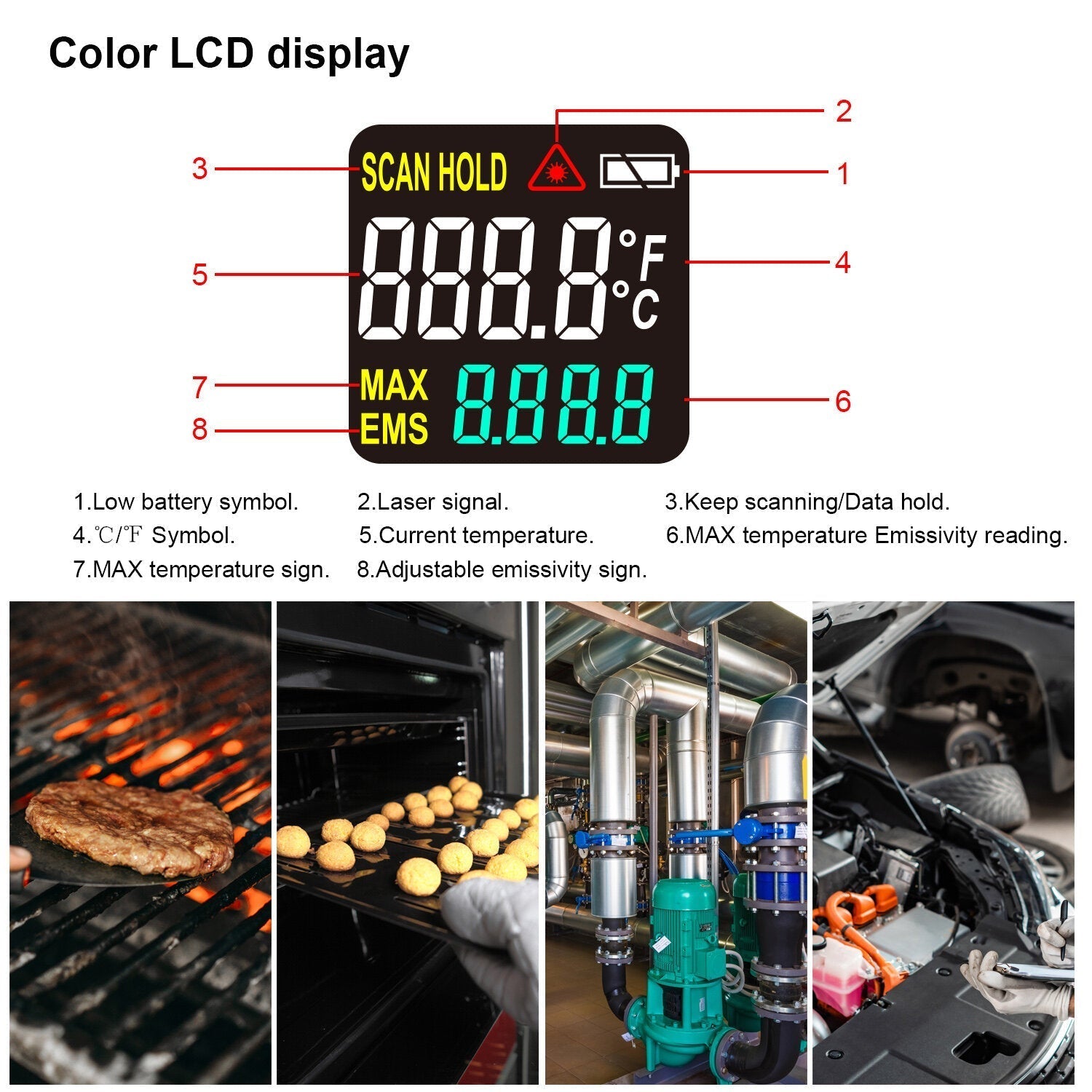 -50-550/-58-1022 Multifunctional Color Screen Infrared Thermometer Laser Industrial Temperature Measurement