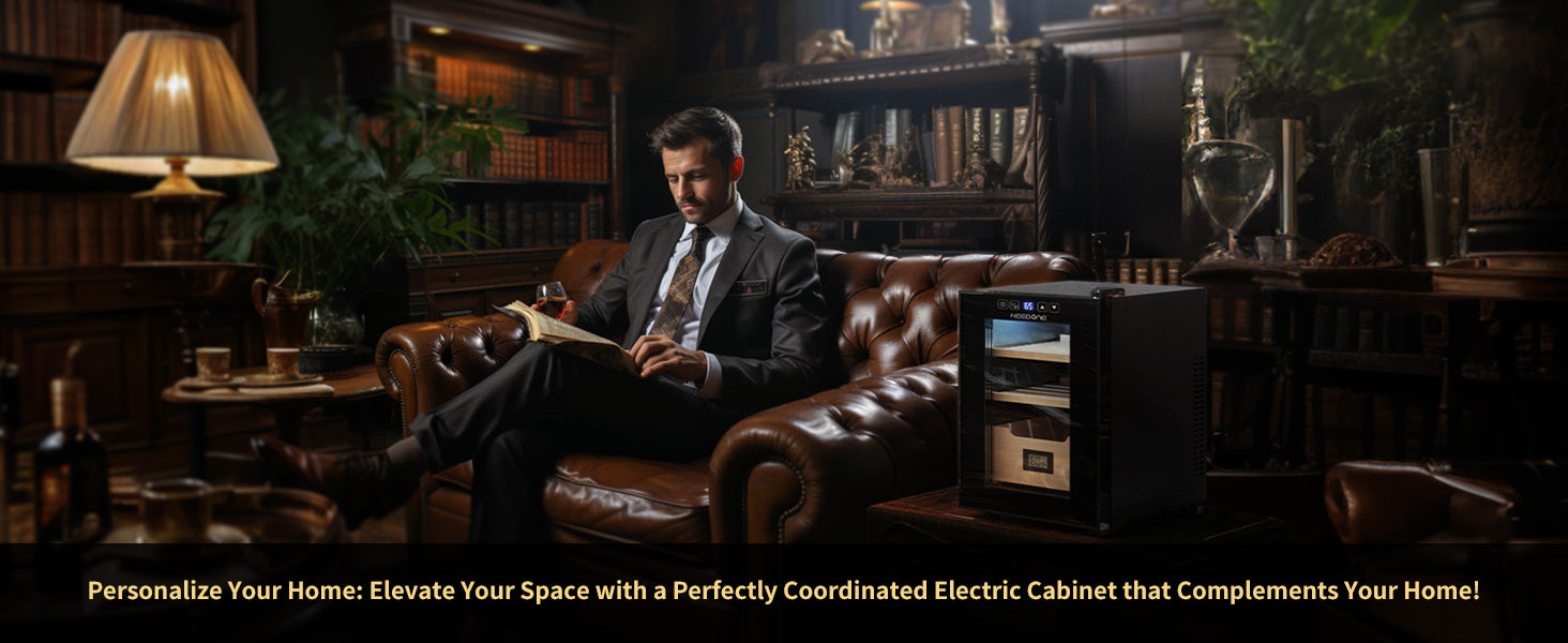 26L Electric Cigar Humidor, 200-Cigar Capacity, Heating & Cooling, Spanish Cedar Shelves, Drawer & Hygrometer