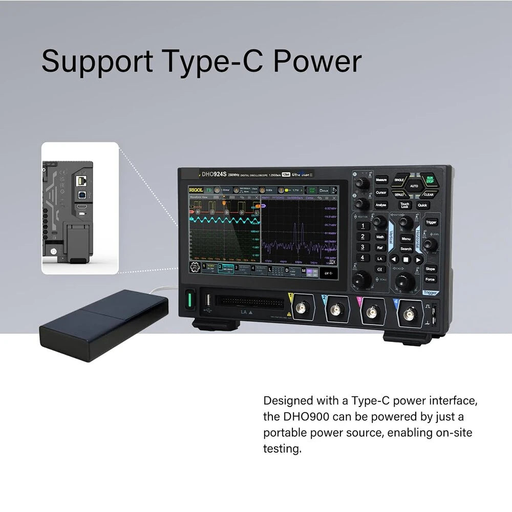 250MHz Digital Oscilloscope, 4 Channels, 12-Bit Resolution, 1.25GSa/s, HD Display & Built-In Signal Generator