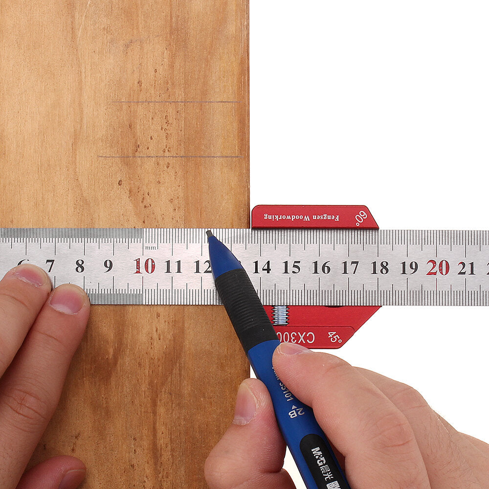 Adjustable 45/90 Degree Line Scribe Ruler - 300mm Stainless Steel & Aluminum Marking Tool for Woodworking