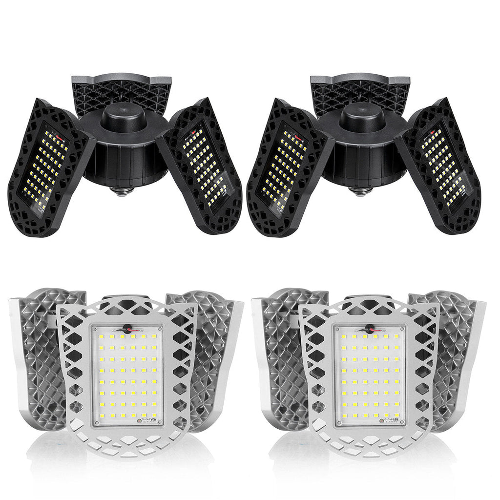 96/300LED Deformable LED Garage Lights: Ultra-Bright Adjustable Ceiling Light, E26/E27 Work Bulbs with 2/3 Leaves in Die-Cast Aluminum/Plastic