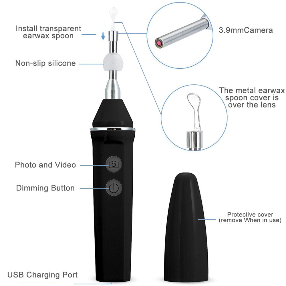 3.9mm HD WIFI Wireless Otoscope IP67 Waterproof LED Ear Camera Endoscope USB Charging Earwax Removal Tools Set