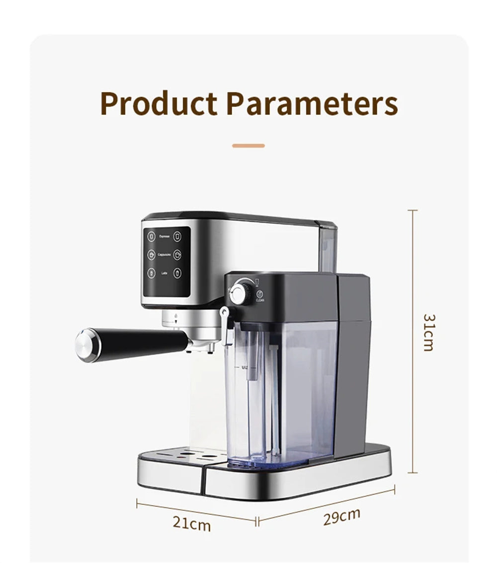 20Bar Semi-Automatic Coffee Machine with Auto Milk Frother One-Touch Operation for Espresso Cappuccino Latte