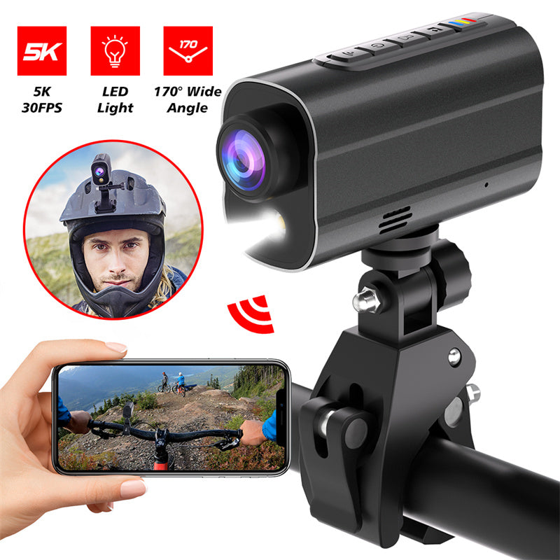 5K Action WiFi Camera Road Bike Motorcycle Helmet Camera Anti-shake Riding Bicycle Drive Recorder with Led Light Flashlight