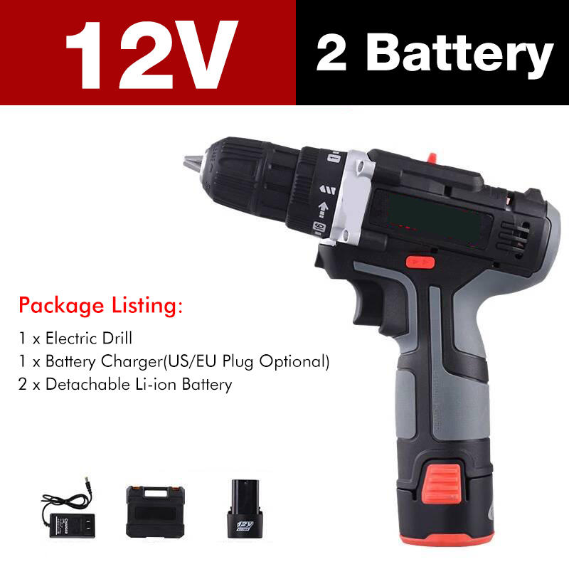 7500mAh 2 Speed Electric Drill 25+3 Torque Power Driver Drills Multi-function Rechargeable Hand Drill