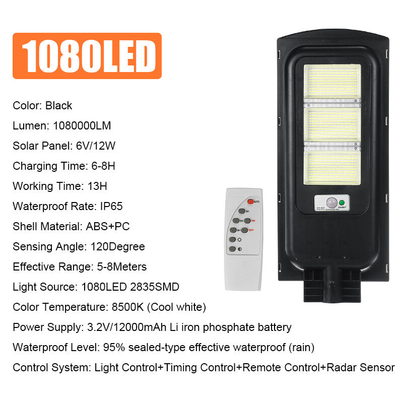 360/720/1080/1440LED Solar Street Light Timing Control Light Control Waterproof IP65 Remote Control