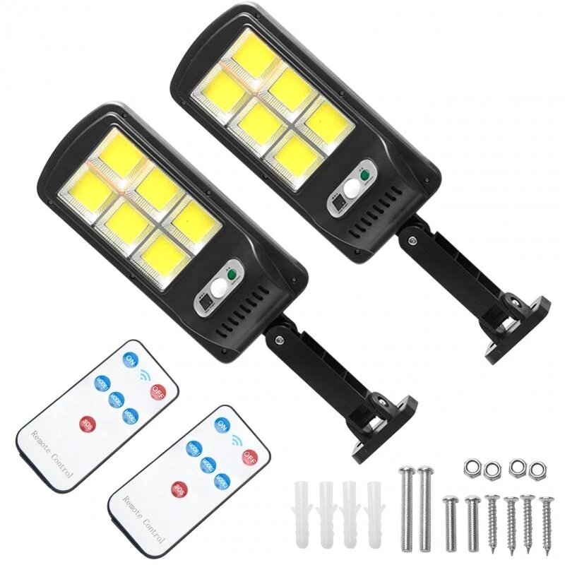 2Pcs 120 COB Flood Lamp LED Solar Street Light Outdoor Waterproof Motion Sensor Garden Light with Remote Control