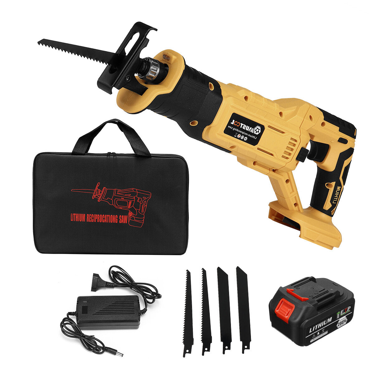 Cordless Electric Reciprocating Saw Variable Speed Metal Wood Cutting Tool W/ None/1/2pcs Battery & 4 Blades