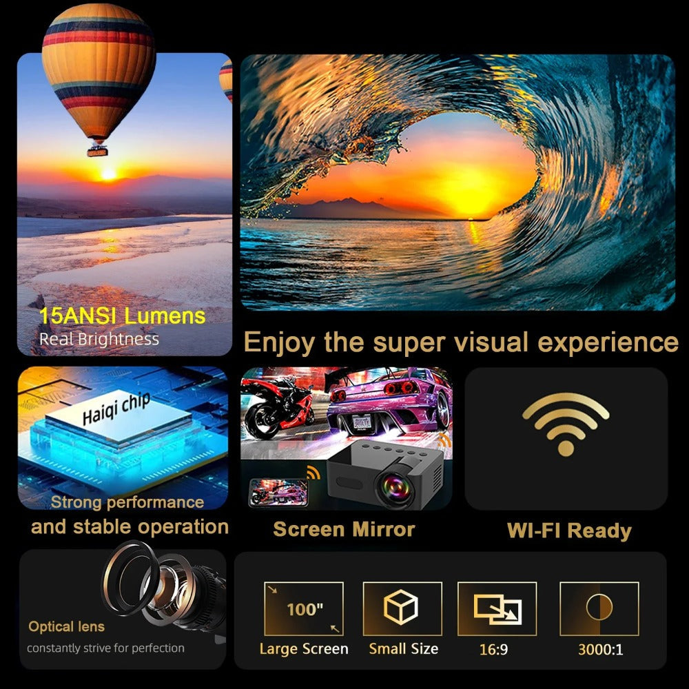 Mini Wifi Smart Portable Outdoor Projector Full HD1080P Office Home Theater Movie Wireless Same Screen Projector