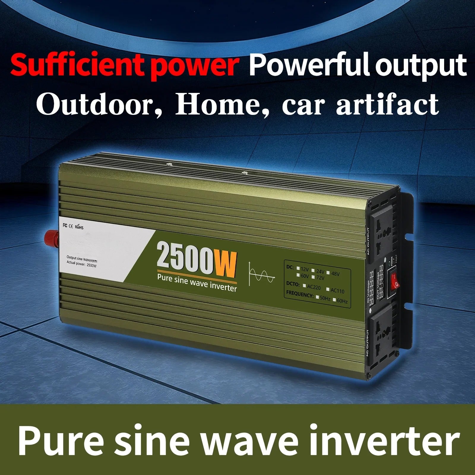 GreenZech DM 2500 Inverter | 2500W Full Power Pure Sine Wave | 12V 24V 48V 60V 72V to 110V 220V AC Converter